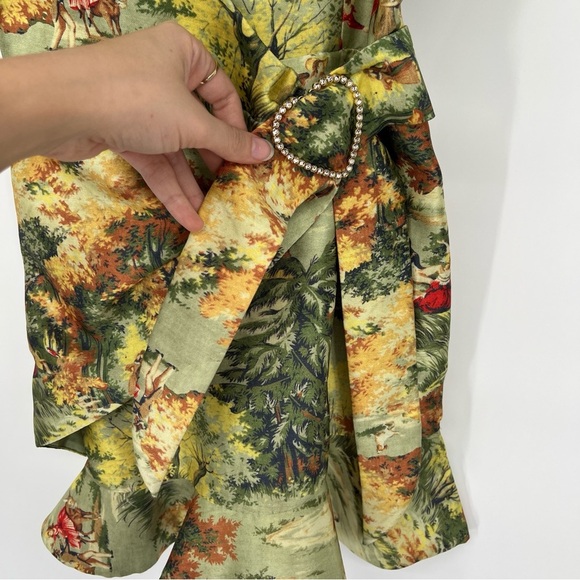 Alice McCall Voodoo Green Belted Printed Brocade Strappy Ruffle Mini Dress 2 - Picture 3 of 13